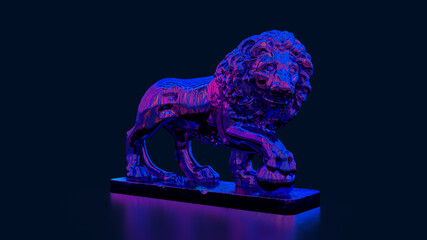 3d render neon lion statue on a dark background