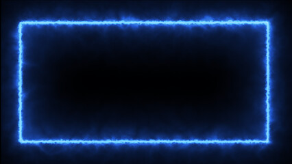 Digital 3d rendering abstract retro-style blue colored neon sign on a brick wall. Rectangular neon sign in high quality.