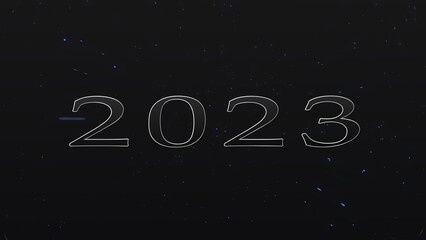 Fototapeta na wymiar 2023 Happy New Year text animation in black background metallic text with a gold border