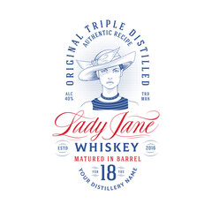 Whiskey Label with Elegant Woman in Hat