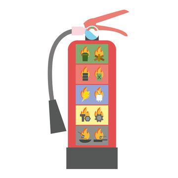 Fire extinguisher Vector icon isolate logo , This fire extinguisher is separate type and explain detail with cute picture in one fire extinguisher. Use for safety job or factory industy.