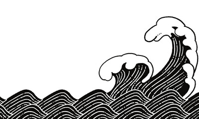 レトロなモノクロの大波フレーム背景素材