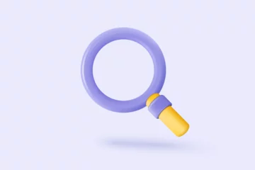 Fotobehang 3D minimal purple search bar or magnifying glass in blank search bar on white background. Search bar design element on web browser. 3d vector magnifier render for UI illustration in pastel background © Vector Stock Pro