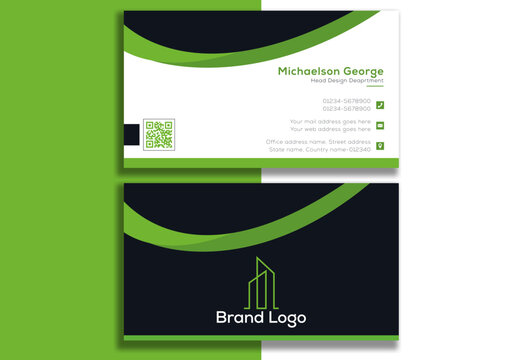 Light dark green dark black white abstract business card design template corporate company id business branding card
