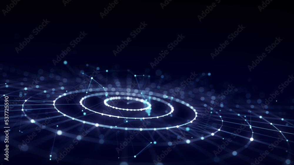 Aufkleber futuristic of circular flow of particles. digital cyberspace. network connections structure. 3d rend