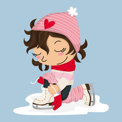 Illustration of a girl buckling her Ice Skates © Joana  Juhé lajú