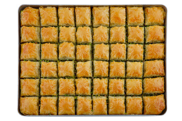 Special pistachio baklava on a rectangular tray, Gaziantep baklava
