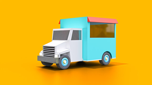 Beautiful cartoony 3D Ice cream truck render image