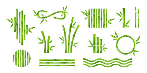 Fototapeta na wymiar Bamboo decoration collection. Vector isolated design elements.