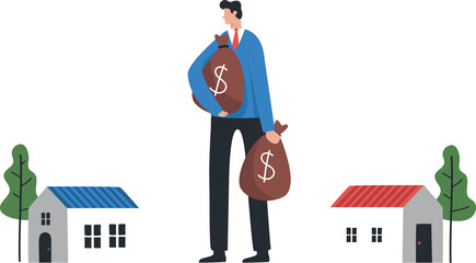 Choosing to invest in real estate and housing Interest rates on a loan or home rental. Young man or investor looking to buy a small home.