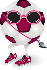 Soccer ball icon with glasses, shoes and whistle accessories