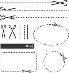 Fototapeta premium Cut line with scissors and coupons collection. Vector design elements