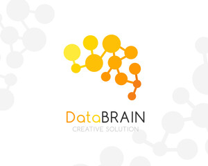 Digital brain logo template. Yellow colors