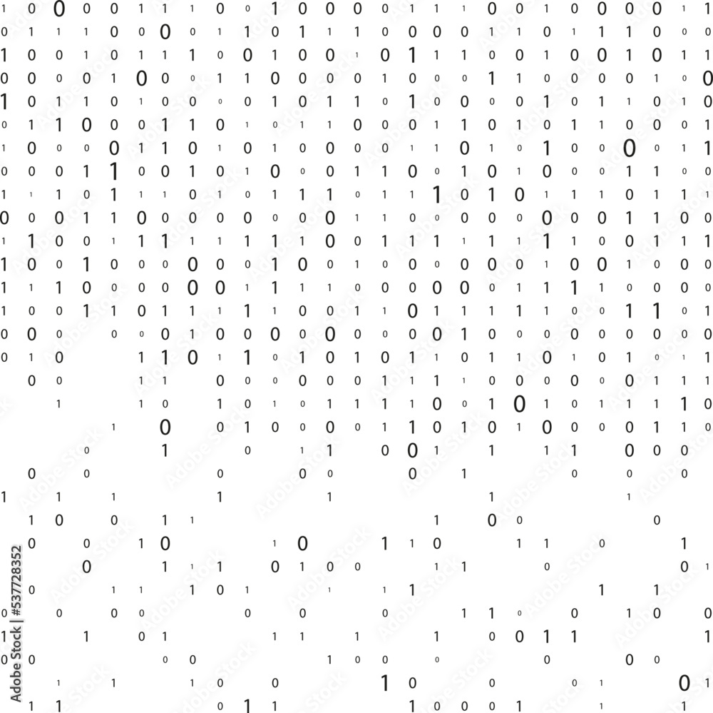Wall mural Black and white digital background with numbers on the screen. Binary code matrix. Data technologies. - Wall murals