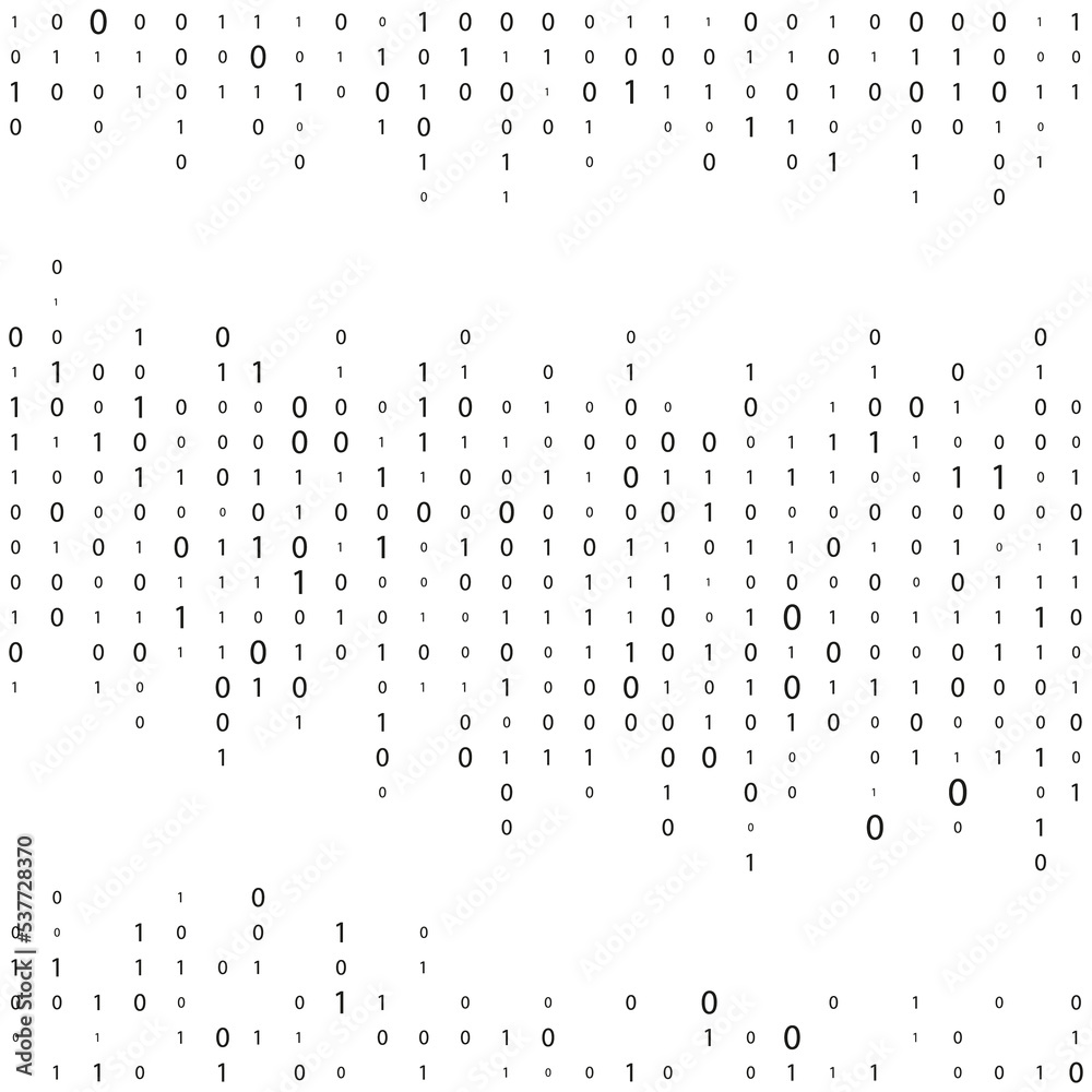 Poster Binary code matrix. Black and white digital background with numbers on the screen. Data technologies. - Posters