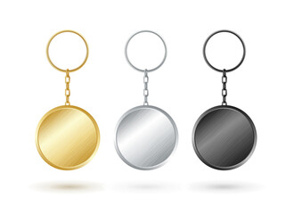 Keychain collection. Round shape. Golden,silver and black metall