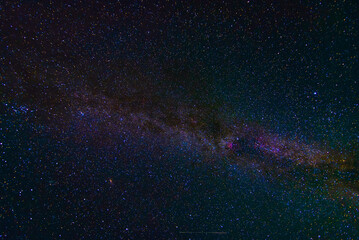 starry multicolored night sky with a bright milky way and galaxies. Astrophotography with many...