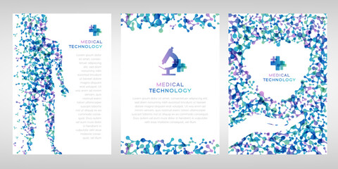 Medical technology banners. Vector illustration with molecules texture. Pharmacy, biotechnology, laboratory concept. - obrazy, fototapety, plakaty
