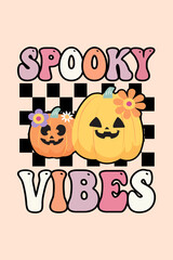Spooky Vibes Wavy Groovy Hippie Retro Halloween T-Shirt
