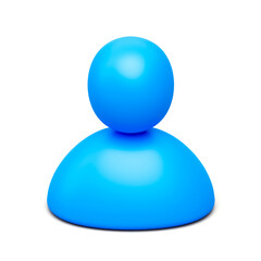 Blue user 3d icon person profile concept isolated on white background with social member contact character symbol or simple human avatar minimal face and identity customer support illustration shape.
