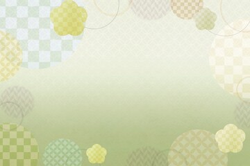 和柄と梅と市松模様の緑色の年賀状背景素材