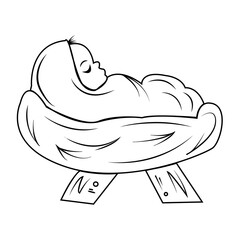 Christmas. Baby Jesus sleeps in the cradle. Religion, god, faith. New Year.