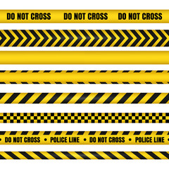 Police line and do not cross ribbons. Danger tapes.