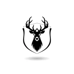 Deurstickers Head of deer on shield icon logo with shadow © sljubisa