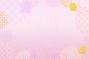 和柄と市松模様と梅のピンクの年賀状背景