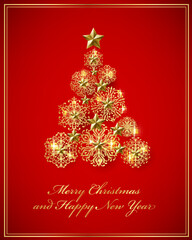 Christmas background with golden stars and snowflakes.