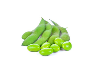 green soybeans on white background