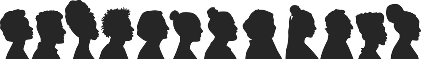 Obraz na płótnie Canvas Group people. Profile silhouette faces.