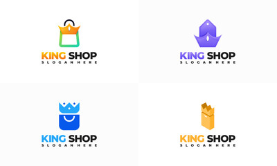 Set of King Shop Logo designs concept vector, Shopping Bag logo symbol, Retail logo icon