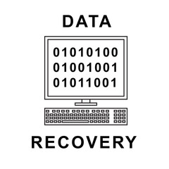 Data recovery symbol in outline style vector. Data restoration service badge