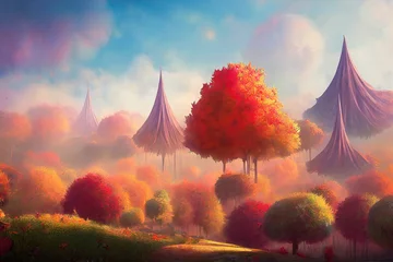 Poster Magical fantasy forest landscape with trees in autumn colors © Robert Kneschke