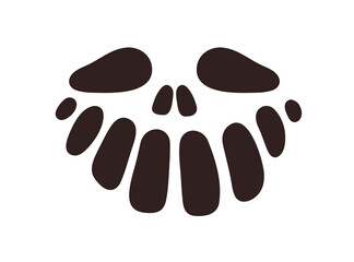 Evil scary face stencil for Halloween carving. Creepy spooky happy smiling monster silhouette with laughing expression. Helloween character. Flat vector illustration isolated on white background