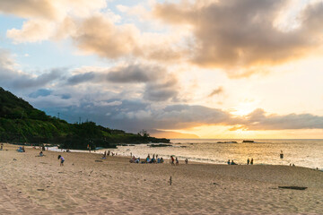 Fototapeta na wymiar Waimea beach at sunset,Hawaii,usa.