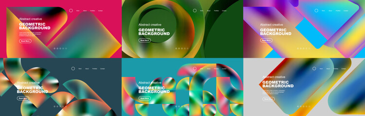 Set of geometric abstract backgrounds. Lines, circles and other shapes designs for wallpaper, banner, background, landing page, wall art, invitation, prints