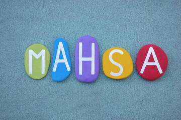 Mahsa, feminine given name of Persian origin meaning, like the moon, composed with multi colored...