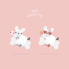 cute and lovely hand drawn cute couple french bulldog pug with bone, happy valentine's day, love concept, flat vector illustration cartoon character costume design