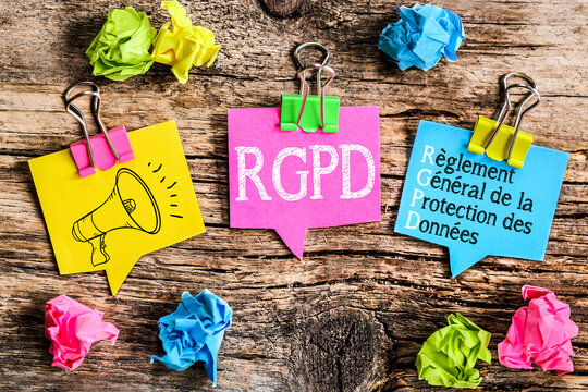 Colorful speech bubbles with clipping concept with the acronym rgpd