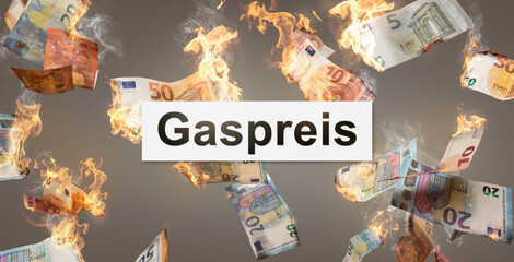 Hoher Gaspreis - Konzept mit brennenden Euro Geldscheinen
