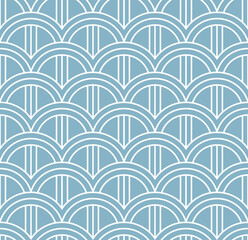 Ornamental arches pattern. Decorative background in duck egg blue and white.