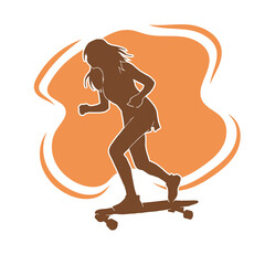 Detailed female skateboarder vector silhouette