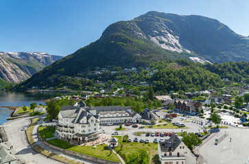 The charming little town of Eidfjord on the fjord of the same name in Norway