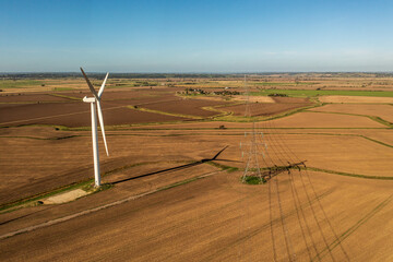 Wind farm photos, showing farm land and electricity generation