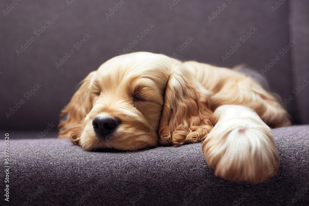 Sticker Gorgeous cocker spaniel sleeping, AI generated image