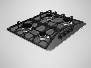 3d illustration of gas stove built-in on gray background with shadow