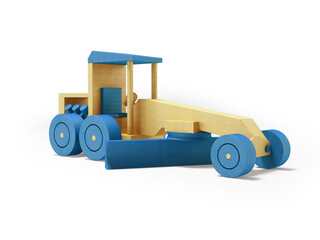 3d illustration of wooden toy grader perspective on white background with shadow