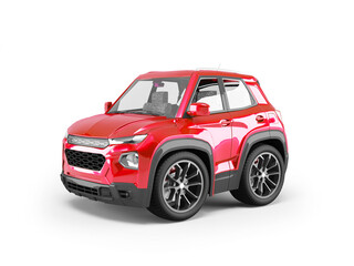 3d illustration of red car front cartoon style on white background with shadow